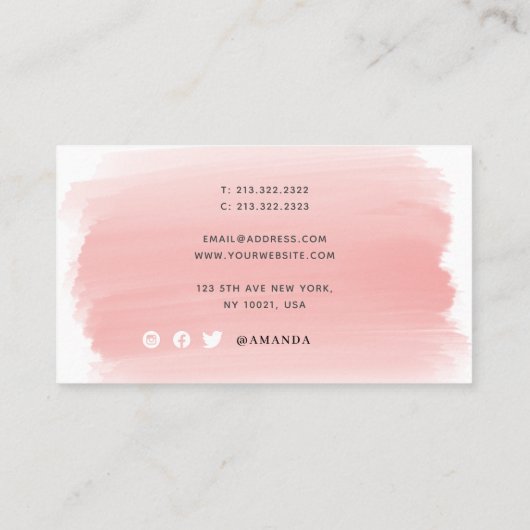Moderne Elegant Typografie Blush Pink Waterverf Visitekaartje (Achterkant)