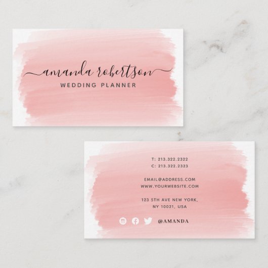 Moderne Elegant Typografie Blush Pink Waterverf Visitekaartje (Voorkant / Achterkant)