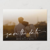 Moderne Elegant Typografie White Overlay Photo Save The Date (Voorkant)