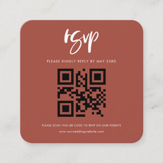 Moderne elegant verbrand baksteen QR code RSVP res Informatiekaartje (Voorkant)