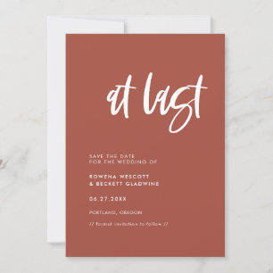 Moderne elegant verbrande baksteen bruiloft eindel save the date