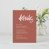 Moderne elegant verbrande brick bruiloft details informatiekaartje (Staand voorkant)