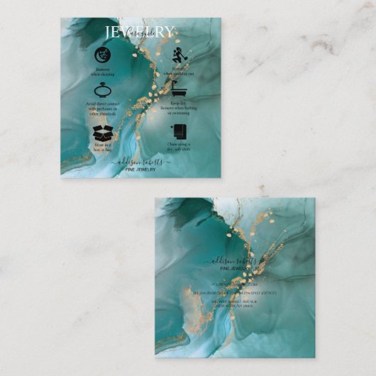 Moderne Elegant Waterverf Blauwgroen juwelenzorg Vierkante Visitekaartje (Voorkant / Achterkant)