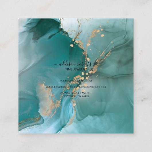 Moderne Elegant Waterverf Blauwgroen juwelenzorg Vierkante Visitekaartje (Achterkant)