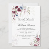 Moderne Elegant Waterverf Burgundy Floral Wedding Kaart (Voorkant)