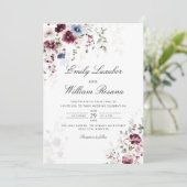 Moderne Elegant Waterverf Burgundy Floral Wedding Kaart (Staand voorkant)