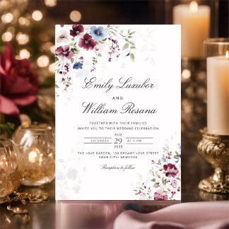 Moderne Elegant Waterverf Burgundy Floral Wedding Kaart