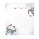 Moderne Elegant Waterverf Eenvoudige blauwe krab Notitieblok (Voorkant)