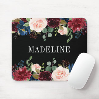 Moderne Elegant Waterverf Floral Fashionable Black Muismat