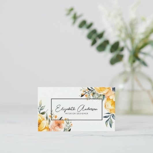 Moderne Elegant Waterverf Floral Interior Designer Visitekaartje (Staand voorkant)