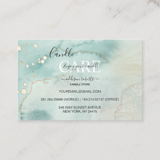 Moderne Elegant Waterverf Green Candle Care Bus Visitekaartje (Achterkant)