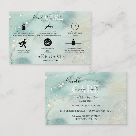 Moderne Elegant Waterverf Green Candle Care Bus Visitekaartje (Voorkant / Achterkant)