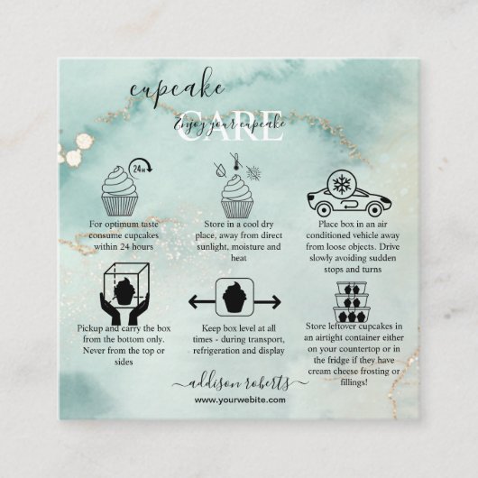 Moderne Elegant Waterverf Green Cupcake Care Squar Vierkante Visitekaartje (Voorkant)