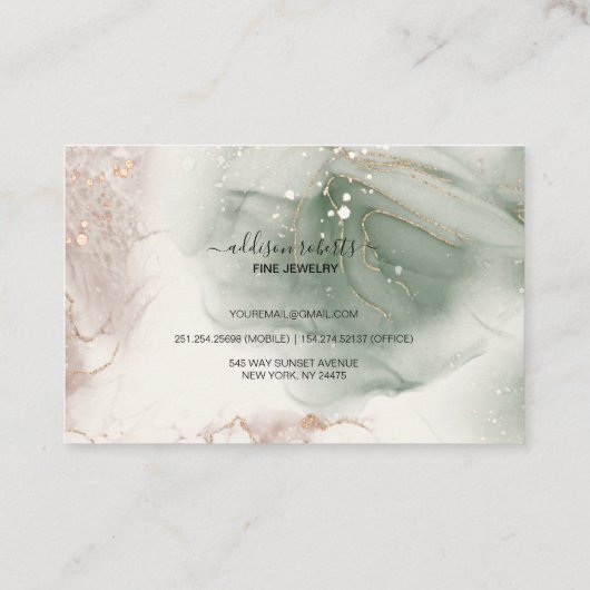 Moderne Elegant Waterverf Green Jewelry Care Visitekaartje (Achterkant)