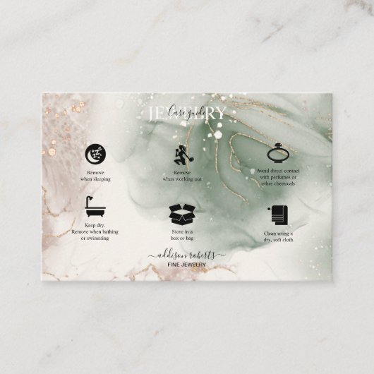 Moderne Elegant Waterverf Green Jewelry Care Visitekaartje (Voorkant)