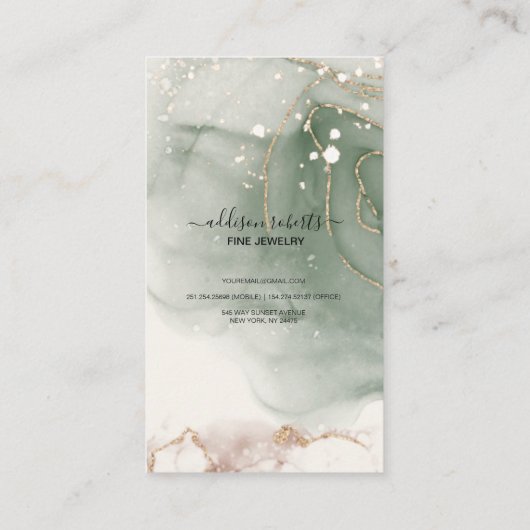 Moderne Elegant Waterverf Green Jewelry Care Visitekaartje (Achterkant)