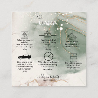 Moderne Elegant Waterverf Groene en Gold Cake Care Vierkante Visitekaartje
