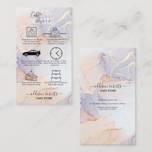 Moderne Elegant Waterverf Groene en Gold Cake Care Visitekaartje (Voorkant / Achterkant)