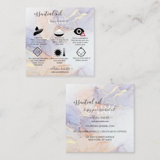 Moderne Elegant Waterverf Groene etherische olie Vierkante Visitekaartje (Voorkant / Achterkant)