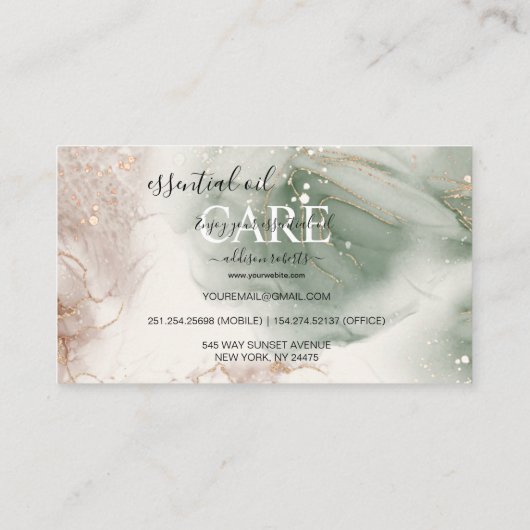 Moderne Elegant Waterverf Groene etherische olie Visitekaartje (Achterkant)