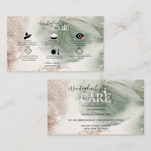 Moderne Elegant Waterverf Groene etherische olie Visitekaartje (Voorkant / Achterkant)