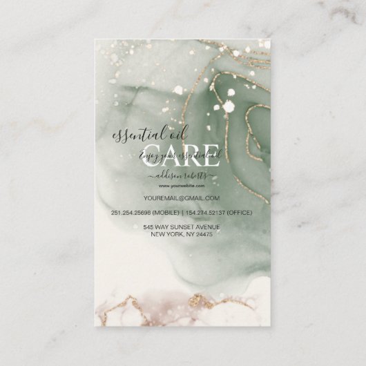 Moderne Elegant Waterverf Groene etherische olie Visitekaartje (Achterkant)