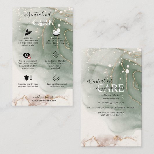 Moderne Elegant Waterverf Groene etherische olie Visitekaartje (Voorkant / Achterkant)