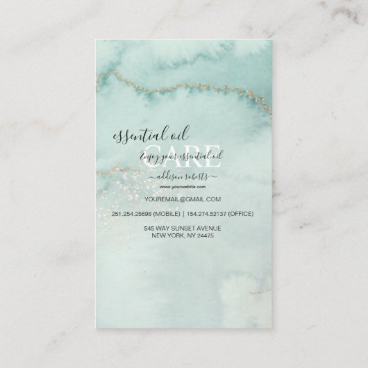 Moderne Elegant Waterverf Groene etherische oliera Visitekaartje (Achterkant)