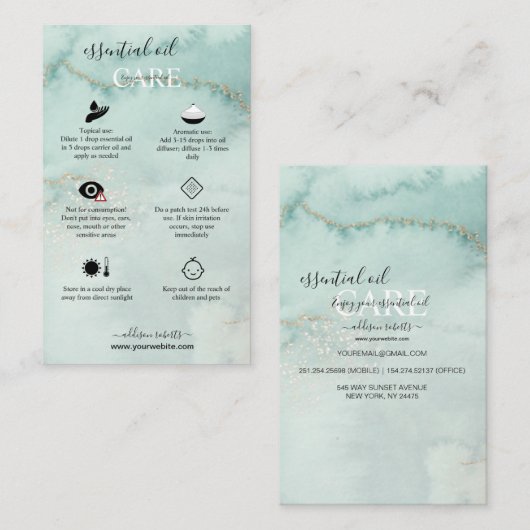 Moderne Elegant Waterverf Groene etherische oliera Visitekaartje (Voorkant / Achterkant)