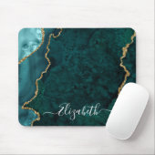 Moderne Elegant Waterverf Marble Blauwgroen Geode  Muismat (Met muis)