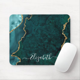 Moderne Elegant Waterverf Marble Blauwgroen Geode  Muismat