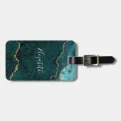 Moderne Elegant Waterverf Marble Geode Blauwgroen  Bagagelabel (Voorkant horizontaal)