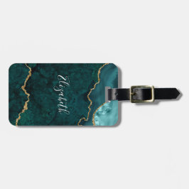 Moderne Elegant Waterverf Marble Geode Blauwgroen  Bagagelabel