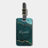 Moderne Elegant Waterverf Marble Geode Blauwgroen  Bagagelabel (Voorkant verticaal)