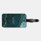 Moderne Elegant Waterverf Marble Geode Blauwgroen  Bagagelabel (Achterkant horizontaal)