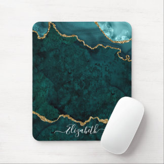 Moderne Elegant Waterverf Marble Geode Blauwgroen  Muismat