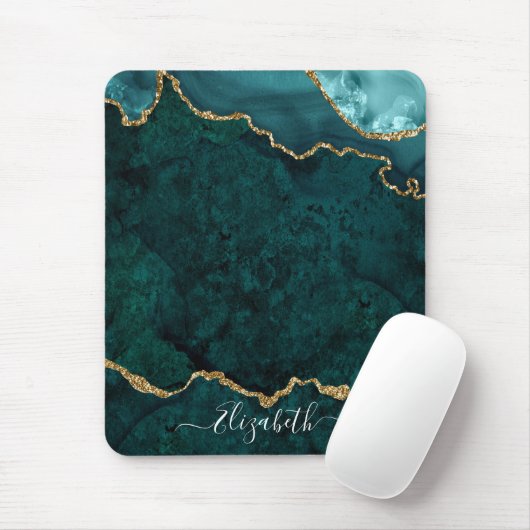 Moderne Elegant Waterverf Marble Geode Blauwgroen  Muismat (Met muis)