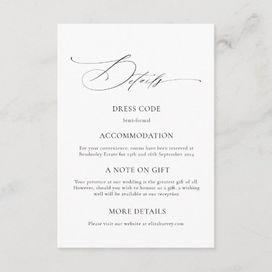 Moderne Elegant Wedding Details Kaart (Voorkant)