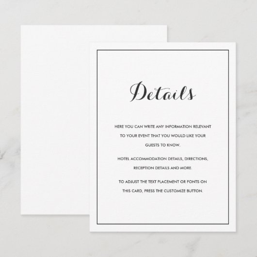 Moderne Elegant Wedding Details Kaart (Voorkant / Achterkant)