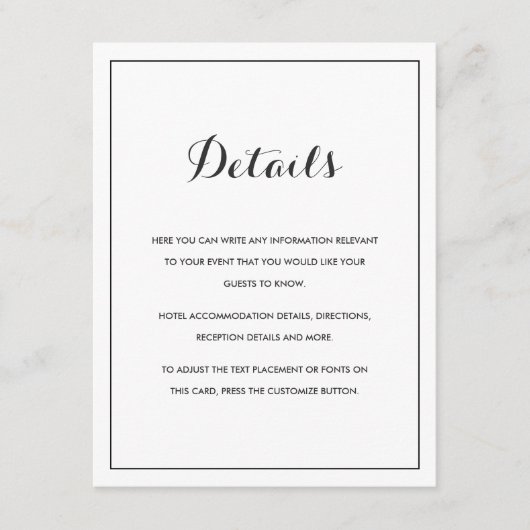 Moderne Elegant Wedding Details Kaart (Voorkant)