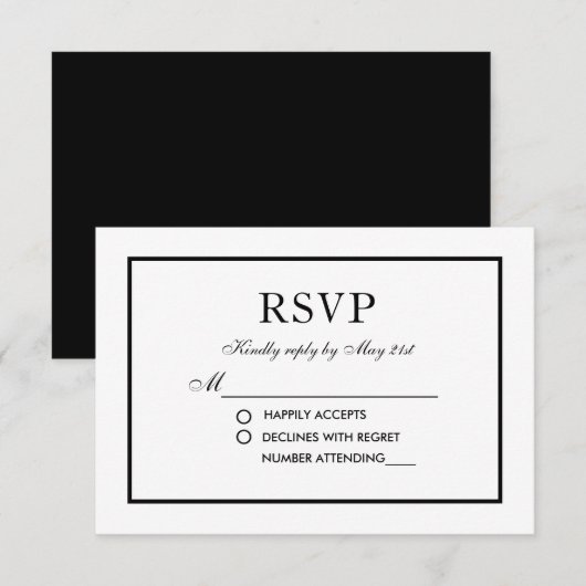 Moderne Elegant Wedding RSVP Black & White Kaart (Voorkant / Achterkant)