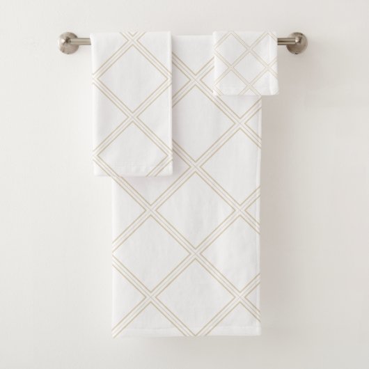 Moderne Elegant White & Beige Diamonds Bad Handdoek (Insitu)