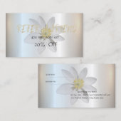 Moderne Elegant White Daisy, Silver Reference Kaar Aanbevelingskaartje (Voorkant / Achterkant)