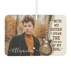 Moderne Elegant White Electric Guitar Photo & Name Luchtverfrisser