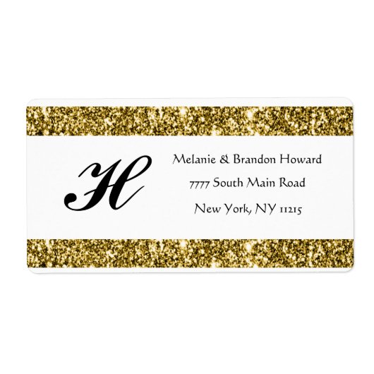 Moderne Elegant White Gold Lijst Monogram Initiale Etiket (Voorkant)