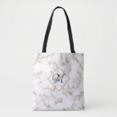 Moderne Elegant White Gold Marble Monogram Canvas  Tote Bag (Voorkant)