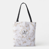 Moderne Elegant White Gold Marble Monogram Canvas Tote Bag (Achterkant)