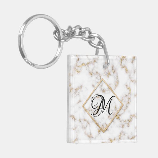 Moderne Elegant White Gold Marble Monogram Sleutel Sleutelhanger (Voorkant Links)