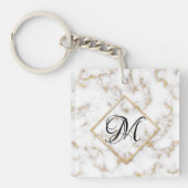 Moderne Elegant White Gold Marble Monogram Sleutel Sleutelhanger (Voorkant)