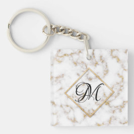 Moderne Elegant White Gold Marble Monogram Sleutel Sleutelhanger
